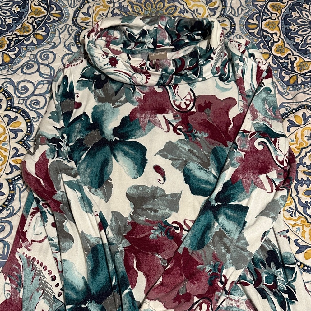 Chico's Multicolor Floral Cowl Neck Top
